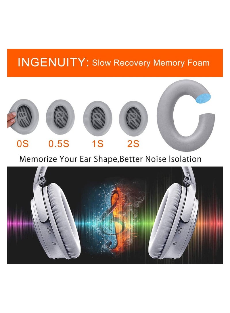 Comfortable Replacement Ear Pads for Bose QC35 QC35ii Headphones Soft Leather Noise Isolation and Extra Thickness Silver - Image 2