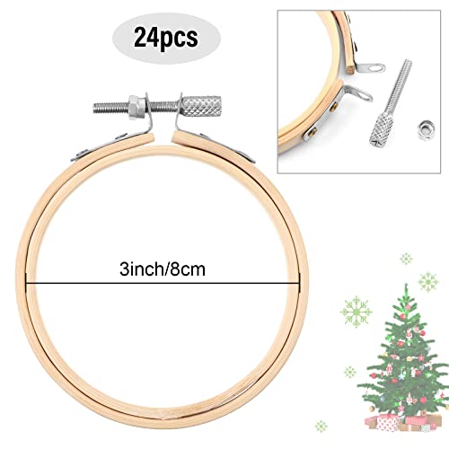 Sawysine Embroidery Hoop Bulk Tiny Small Wooden Round Circle Cross Stitch Bamboo Sewing Hoop for Art Craft Handy Sewing Halloween Thanksgiving Day Christmas 24 Pcs - Image 3