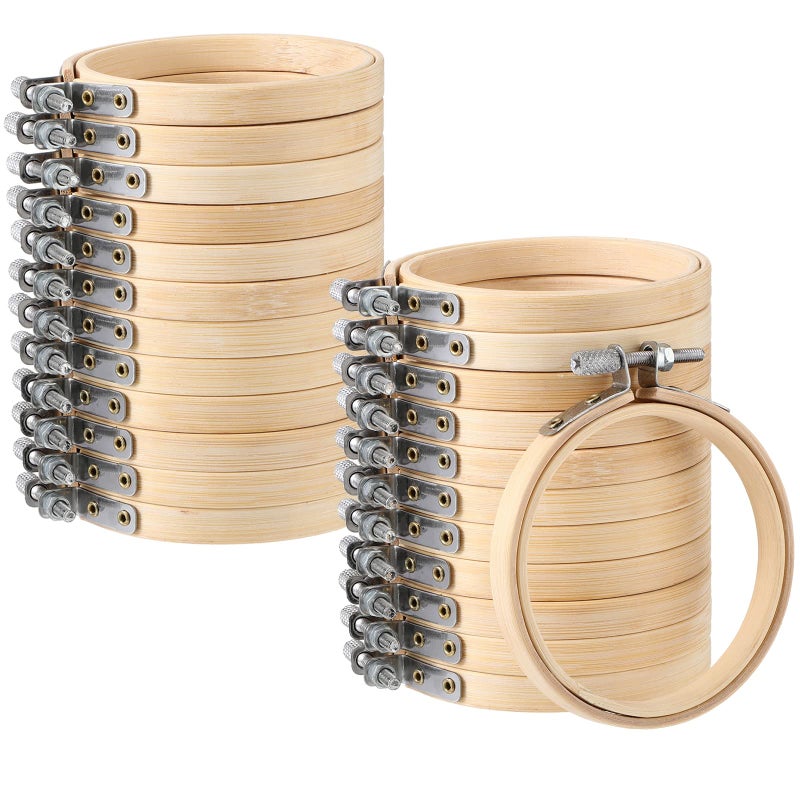 Sawysine Embroidery Hoop Bulk Tiny Small Wooden Round Circle Cross Stitch Bamboo Sewing Hoop for Art Craft Handy Sewing Halloween Thanksgiving Day Christmas 24 Pcs - Image 2