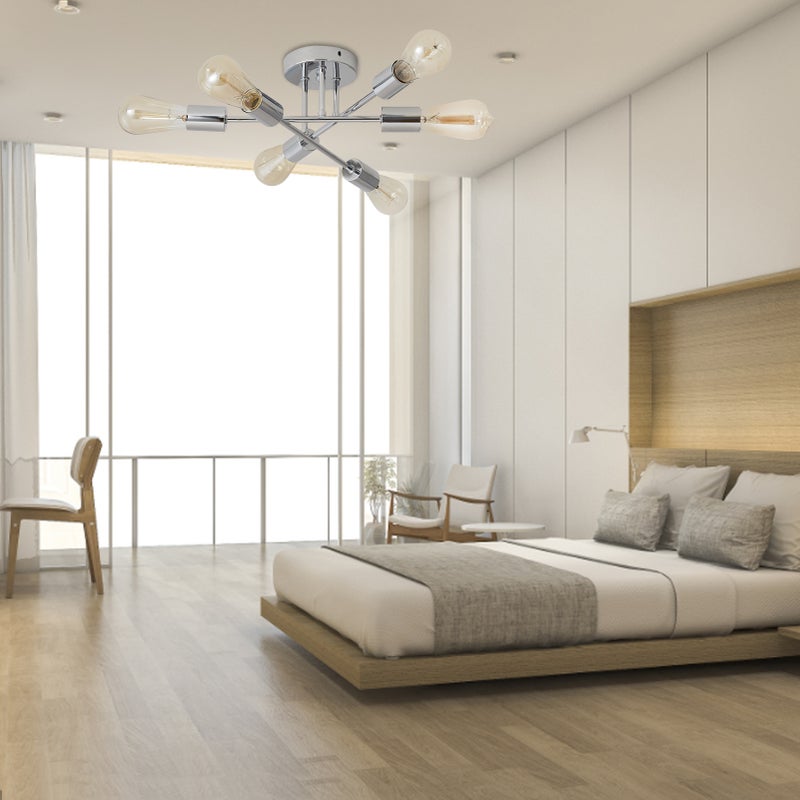 6 مصابيح سقفية شبه منضمة (Semi Flush Mount) مصابيح سقفية عتيقة قريبة من السقف شمعدان عصري حامل فتحة قاعدة E26 للغرفة المعيشة والغرفة النوم والحمام والمطبخ والممر والمدخل - Image 4