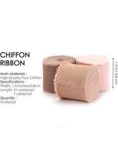 XiuWoo 3 Rolls Handmade Fringe Chiffon Silk Ribbon, Dusty Rose Ribbons Set for Wedding Invitations Bridal Bouquets Gifts Wrapping DIY Crafts, 4cm*5m  - Image 4