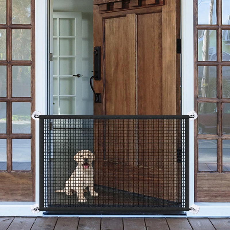 LWFCOEE Mesh Dog Gates for Pets, Magic Pet Gate for The House, Portable Puppy Safety Fence Guard for Stairs and Doorways, Easy Install Anywhere, 50" W x 30" H, 8 Hooks - Image 1
