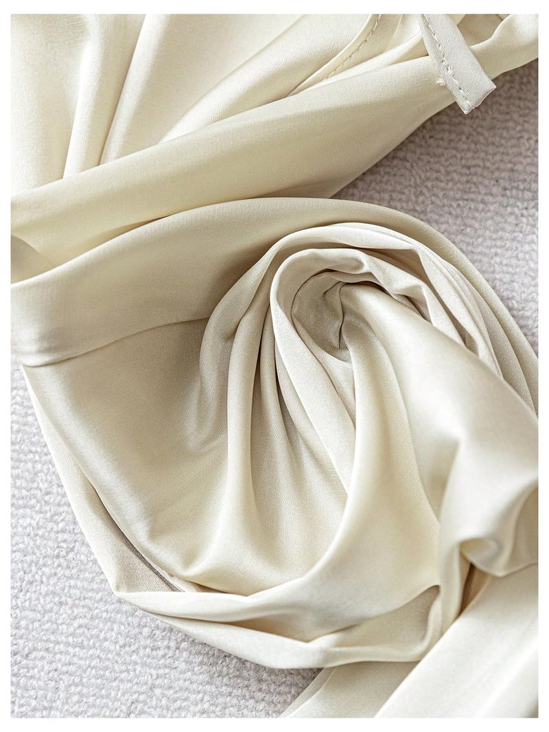 SHENHE Women's Satin Wide Leg Pants Drawstring Flowy Dressy Silky Business Causal Beach Vacation Pants Apricot X-Large - Image 4