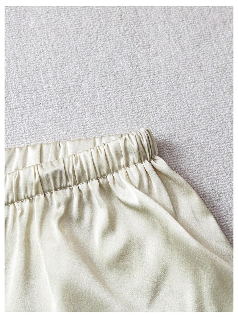 SHENHE Women's Satin Wide Leg Pants Drawstring Flowy Dressy Silky Business Causal Beach Vacation Pants Apricot X-Large - Image 5