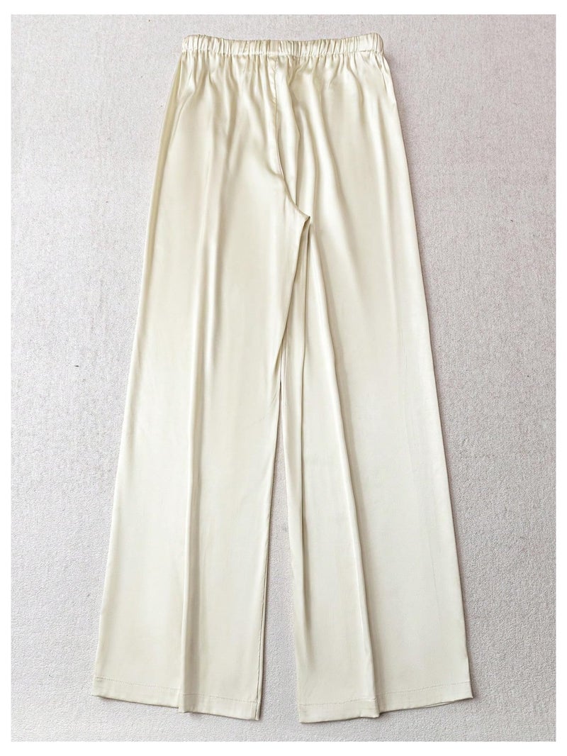 SHENHE Women's Satin Wide Leg Pants Drawstring Flowy Dressy Silky Business Causal Beach Vacation Pants Apricot X-Large - Image 3