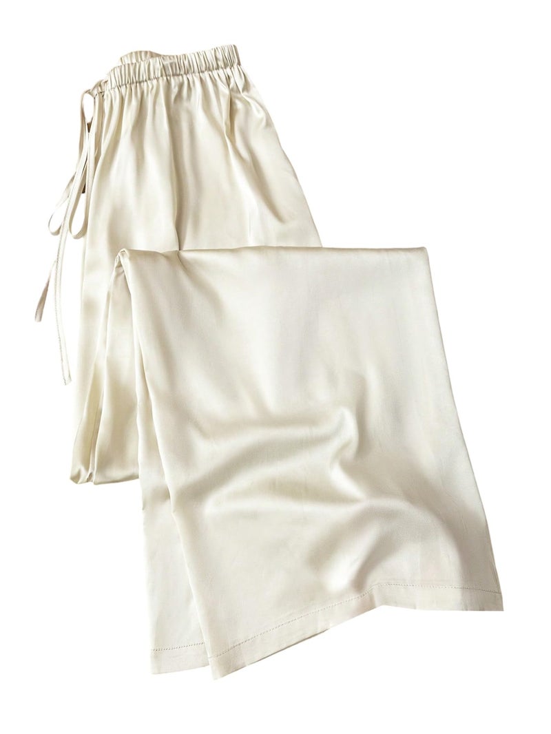 SHENHE Women's Satin Wide Leg Pants Drawstring Flowy Dressy Silky Business Causal Beach Vacation Pants Apricot X-Large - Image 1