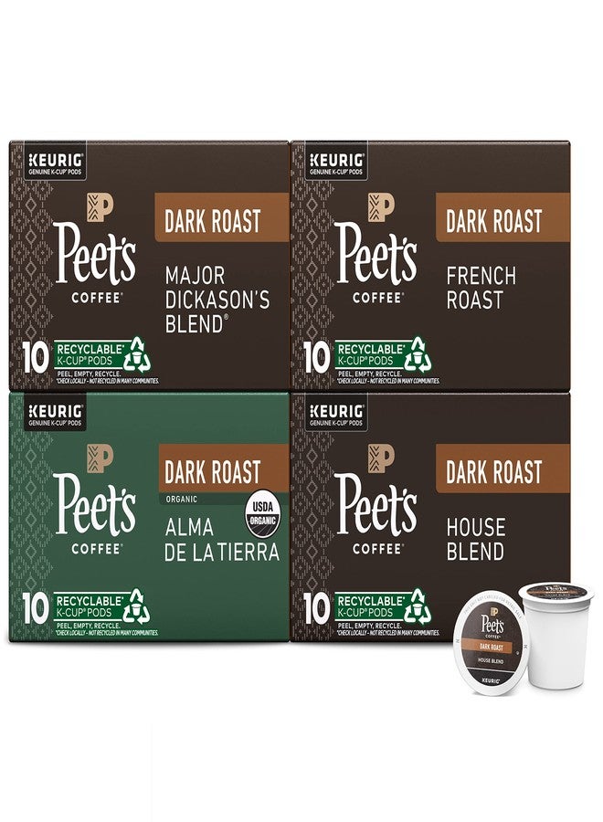 Peet's Coffee, Keurig K-Cup Pods Dark Roast Variety Pack, 100% Arabica Coffee - Major Dickason's Blend, French Roast, Organic Alma De La Tierra, House Blend, 40 Count (4 Boxes of 10 K-Cup Pods) - Image 1