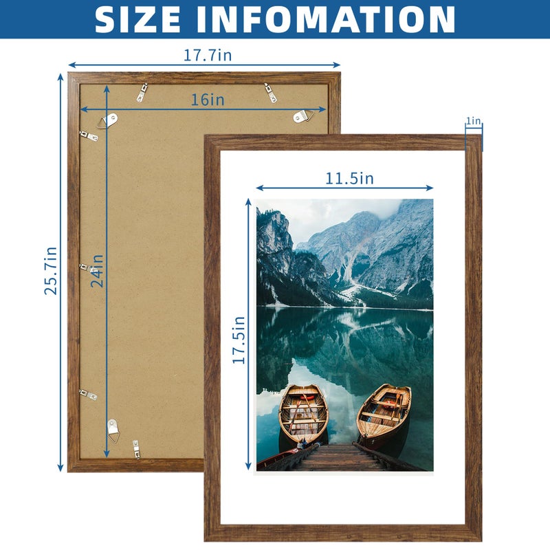 Hongkee 16x24 Frame Set of 2, Rustic Brown Wood Style - Display 16 x 24 Picture without Mat or 12x18 Picture with Mat, Wall Mounting Horizontal and Vertical - Image 3