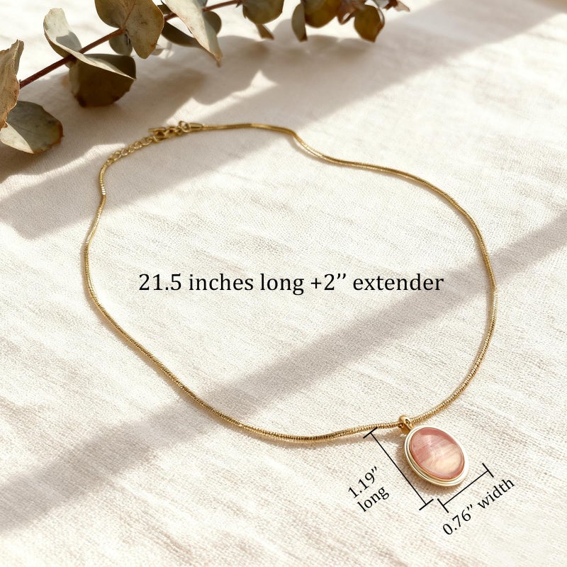 Sonateomber Gold Pink Stone Pendant Necklace for Women, Chunky Statement Opal Natural Gemstone Dangle Necklaces Wedding Prom Accessories Fashion Jewelry Gift - Image 5
