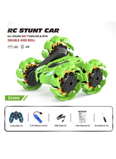 Explosion Wheel Off-road Double-sided Remote Control Car Gesture Induction Electric Rollover Stunt Drift Boy Toy Racing-Color:Explosive Wheel-green [handle Remote Control] English Box-Scale:Three Sets Of Batteries
