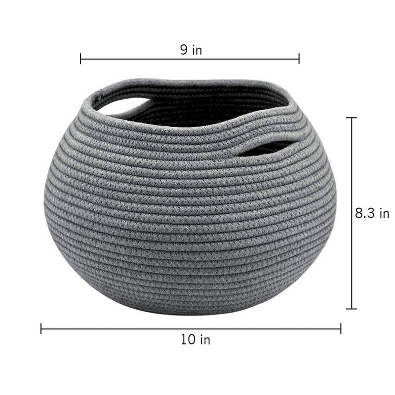 Goodpick Cute Round Cotton Rope Basket Woven Towel Baskets Bathroom Small Dog Toy&Cat Toy Storage Basket for Children Corner Plant Baskets Shelf Indoor, Gray, 10"D x 8.3"H - Image 3