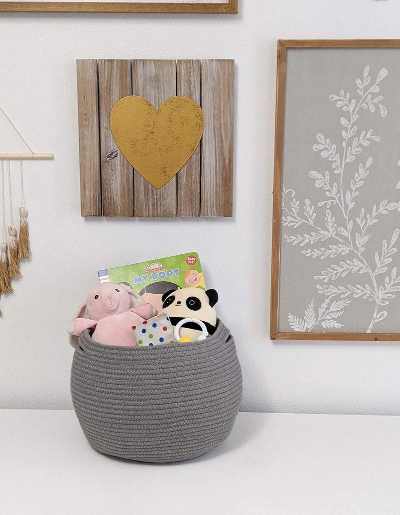 Goodpick Cute Round Cotton Rope Basket Woven Towel Baskets Bathroom Small Dog Toy&Cat Toy Storage Basket for Children Corner Plant Baskets Shelf Indoor, Gray, 10"D x 8.3"H - Image 5