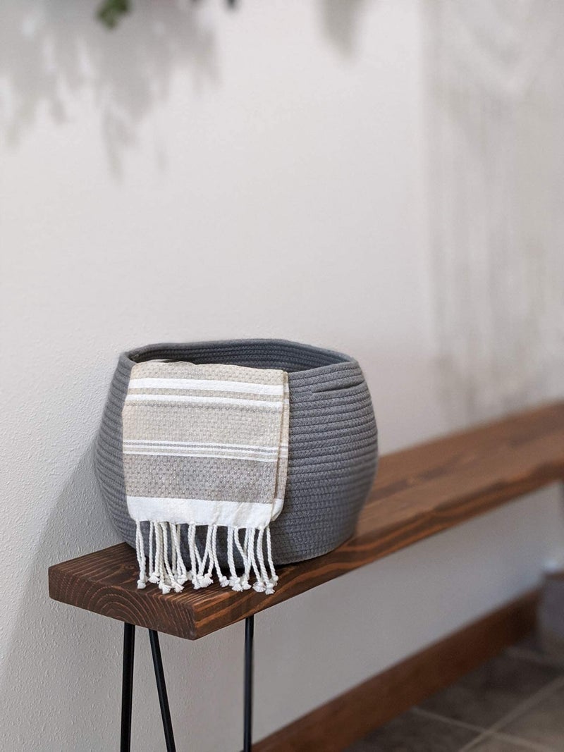 Goodpick Cute Round Cotton Rope Basket Woven Towel Baskets Bathroom Small Dog Toy&Cat Toy Storage Basket for Children Corner Plant Baskets Shelf Indoor, Gray, 10"D x 8.3"H - Image 4