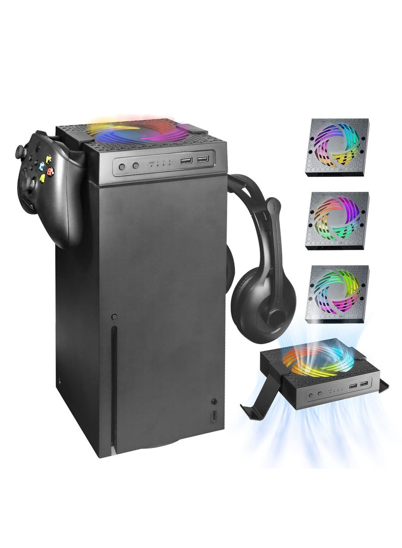 KASTWAVE Cooling Fan for Xbox Series X, Xbox Series X Cooler Cooling Fan with Auto Fan Speed Adjustable by Temperature, Controller Stand, Low Noise, RGB Light, 2 USB Ports for Charging & Data Transmission - Image 1