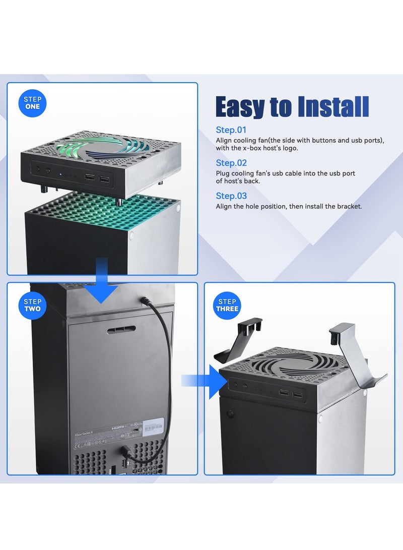 KASTWAVE Cooling Fan for Xbox Series X, Xbox Series X Cooler Cooling Fan with Auto Fan Speed Adjustable by Temperature, Controller Stand, Low Noise, RGB Light, 2 USB Ports for Charging & Data Transmission - Image 3