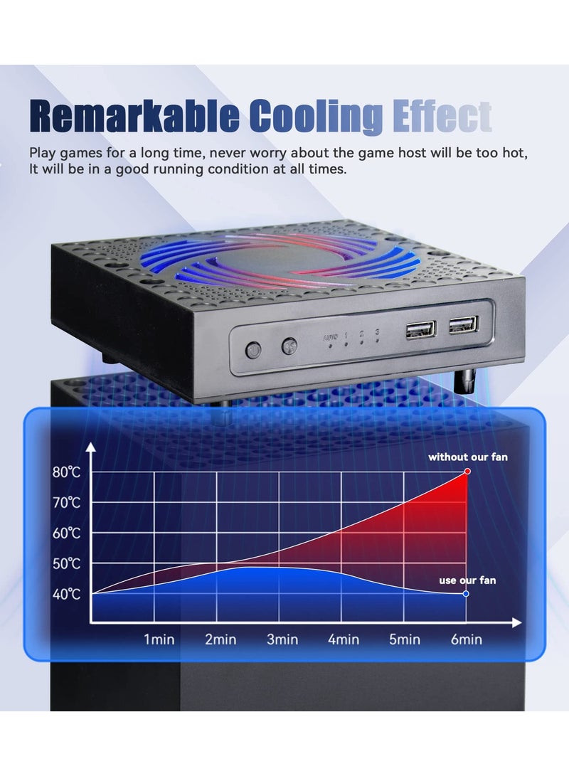 KASTWAVE Cooling Fan for Xbox Series X, Xbox Series X Cooler Cooling Fan with Auto Fan Speed Adjustable by Temperature, Controller Stand, Low Noise, RGB Light, 2 USB Ports for Charging & Data Transmission - Image 5