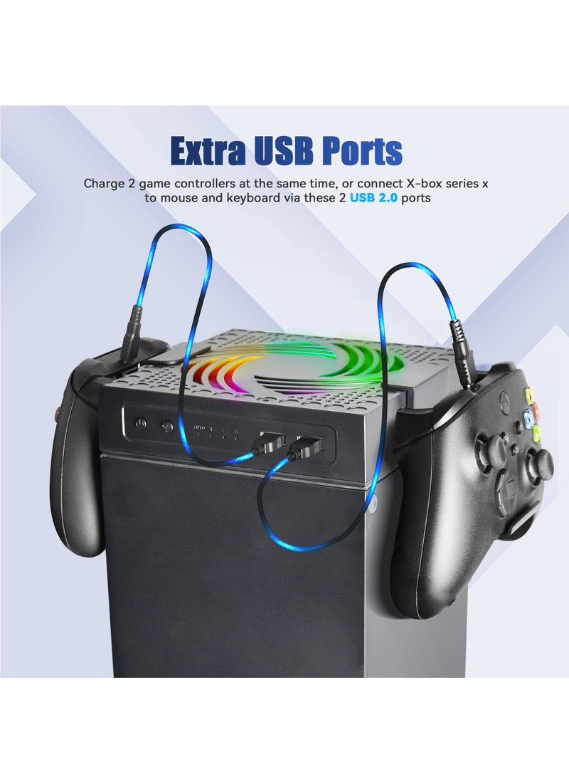 KASTWAVE Cooling Fan for Xbox Series X, Xbox Series X Cooler Cooling Fan with Auto Fan Speed Adjustable by Temperature, Controller Stand, Low Noise, RGB Light, 2 USB Ports for Charging & Data Transmission - Image 4