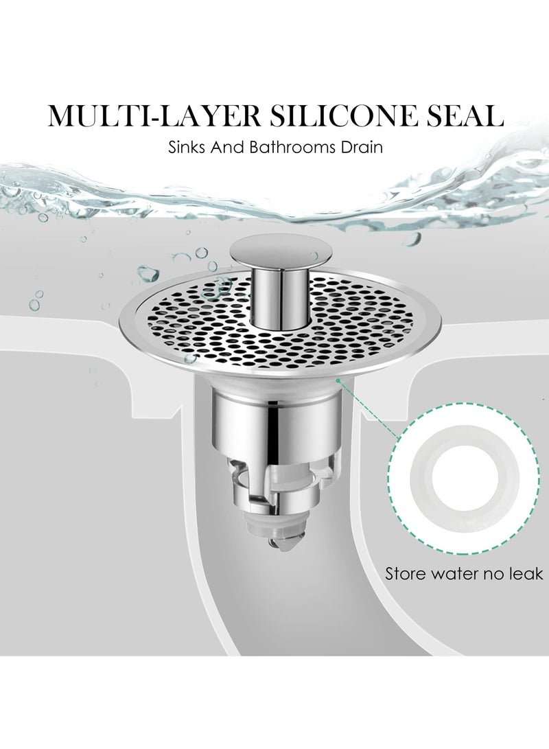 SYOSI SYOSI Bathroom Sink Stopper, Universal Basin Pop Up Bathroom Drain Stopper Bounce Wash, Anti Clogging Bathroom Sink Strainer with Hair Catcher for 1.18 "- 1.5" Basin Bathtub Drain Holes  (Silver)  - Image 3