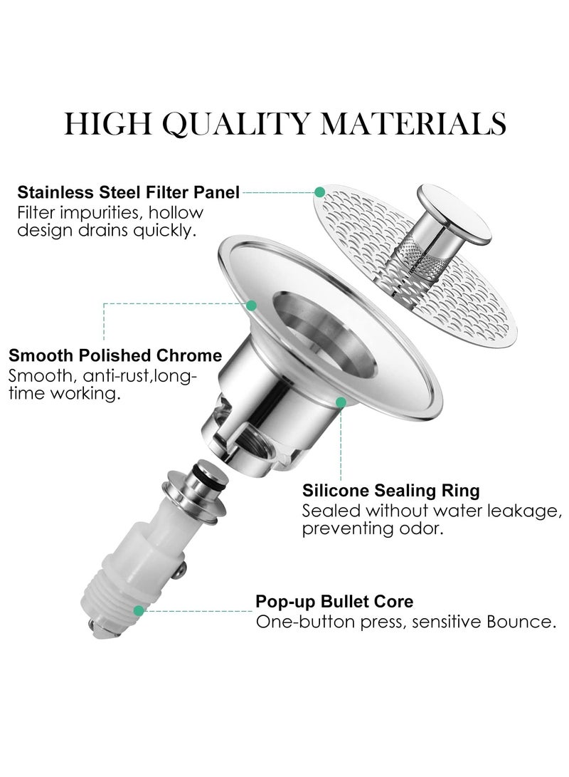 SYOSI SYOSI Bathroom Sink Stopper, Universal Basin Pop Up Bathroom Drain Stopper Bounce Wash, Anti Clogging Bathroom Sink Strainer with Hair Catcher for 1.18 "- 1.5" Basin Bathtub Drain Holes  (Silver)  - Image 5