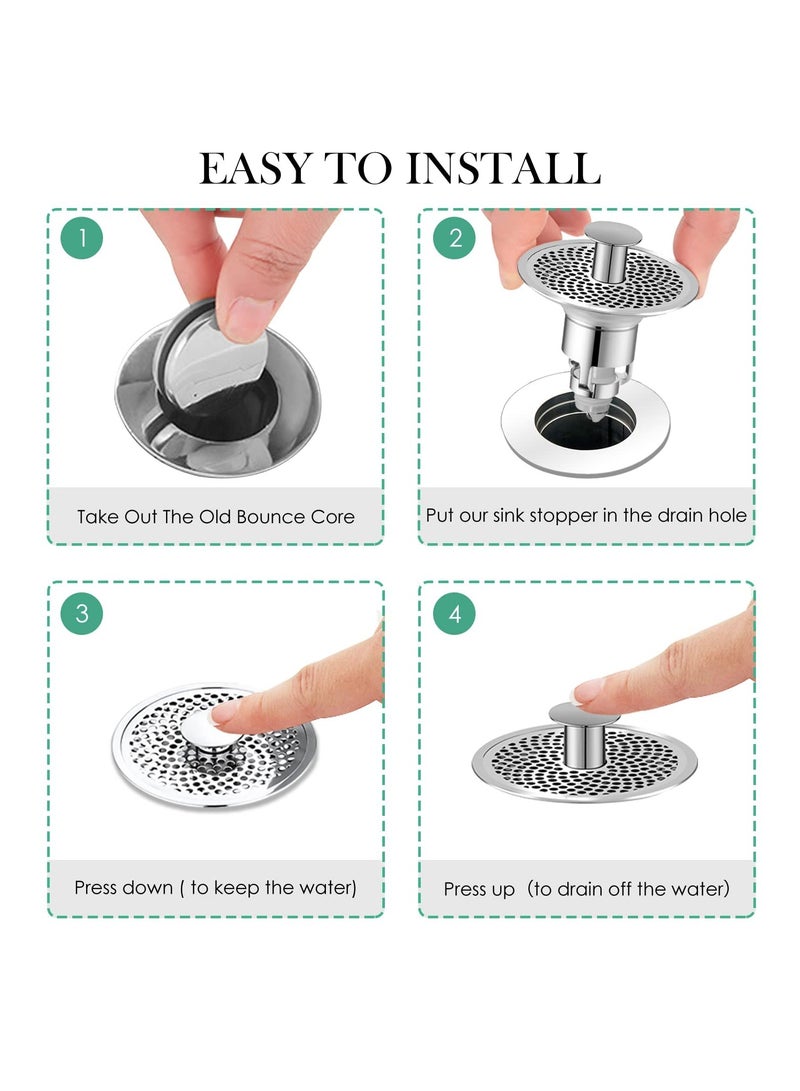 SYOSI SYOSI Bathroom Sink Stopper, Universal Basin Pop Up Bathroom Drain Stopper Bounce Wash, Anti Clogging Bathroom Sink Strainer with Hair Catcher for 1.18 "- 1.5" Basin Bathtub Drain Holes  (Silver)  - Image 4