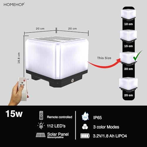 Homehop Solar Post Light Outdoor Waterproof 112 Led Decorative Gate Lamp for Garden, Home, Compound Wall with Adjustable Brightness (ABS/Three Color Modes/15W) - Image 2