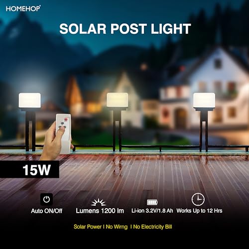 Homehop Solar Post Light Outdoor Waterproof 112 Led Decorative Gate Lamp for Garden, Home, Compound Wall with Adjustable Brightness (ABS/Three Color Modes/15W) - Image 4