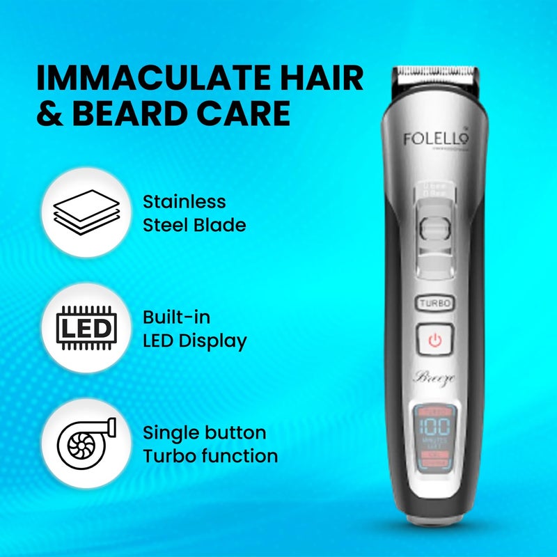FOLELLO Men - Breeze- Professional Cordless Hair Trimmer For Professionals, Salons, And Home Use - Stainless Steel And Sharp Blade - Ergonomic Design & Comfortable Grip - Image 3