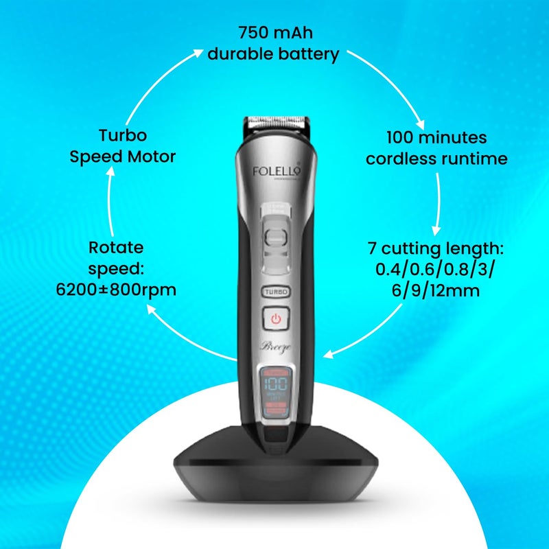 FOLELLO Men - Breeze- Professional Cordless Hair Trimmer For Professionals, Salons, And Home Use - Stainless Steel And Sharp Blade - Ergonomic Design & Comfortable Grip - Image 4