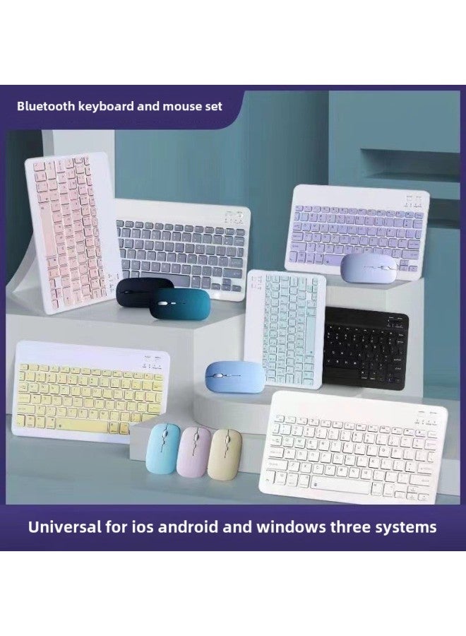 Applicable To Apple Huawei Ipad Mobile Phone Tablet Computer Bluetooth Keyboard Office Learning External Wireless Mouse Keyboard-Color:Light Blue-Product Type:Single-mode Battery Mouse + Keyboard (suit) - Image 2