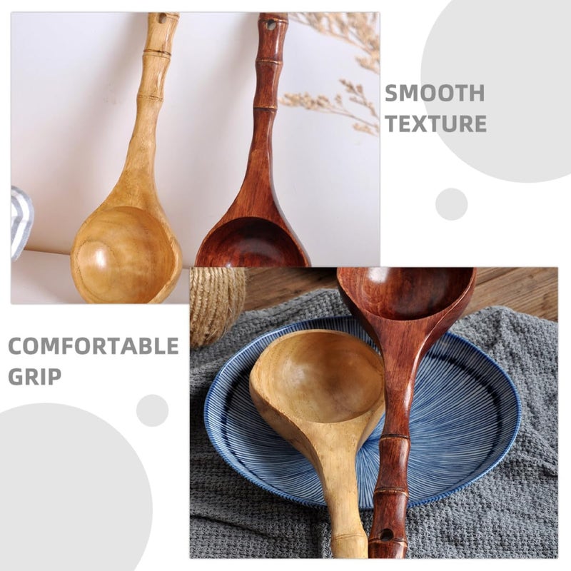 مجموعة Zerodeko المكونة من قطعتين من ملاعق الطهي الخشبية، ملاعق طويلة المقبض للحساء للاستحمام والاستخدام في المطبخ، أدوات خشبية طبيعية على الطريقة اليابانية لمراسم الشاي والعشاء المنزلي اللون - Image 2