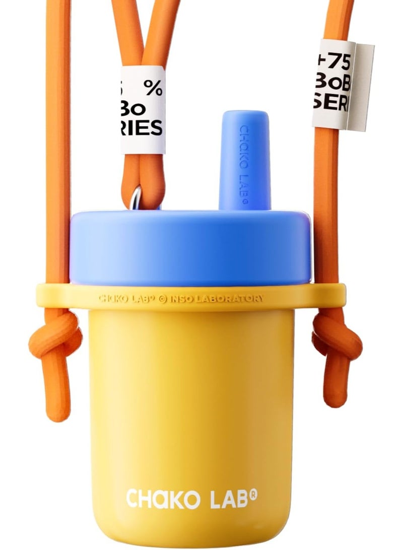 CHAKO LAB Kids Water Bottle with Carrying Rope and Straps | Vacuum Insulated Stainless Steel 16oz for School and Trvels | Two Travel Carrying Options | Duck egg yellow - Image 1