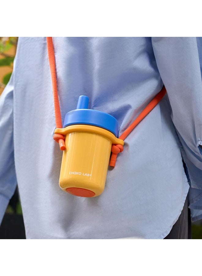 CHAKO LAB Kids Water Bottle with Carrying Rope and Straps | Vacuum Insulated Stainless Steel 16oz for School and Trvels | Two Travel Carrying Options | Duck egg yellow - Image 2