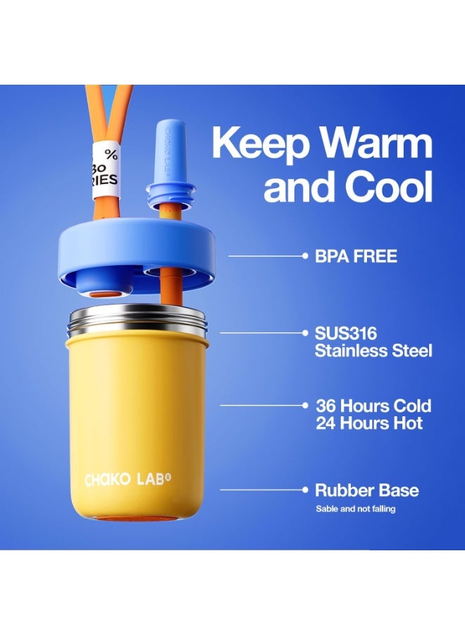 CHAKO LAB Kids Water Bottle with Carrying Rope and Straps | Vacuum Insulated Stainless Steel 16oz for School and Trvels | Two Travel Carrying Options | Duck egg yellow - Image 4
