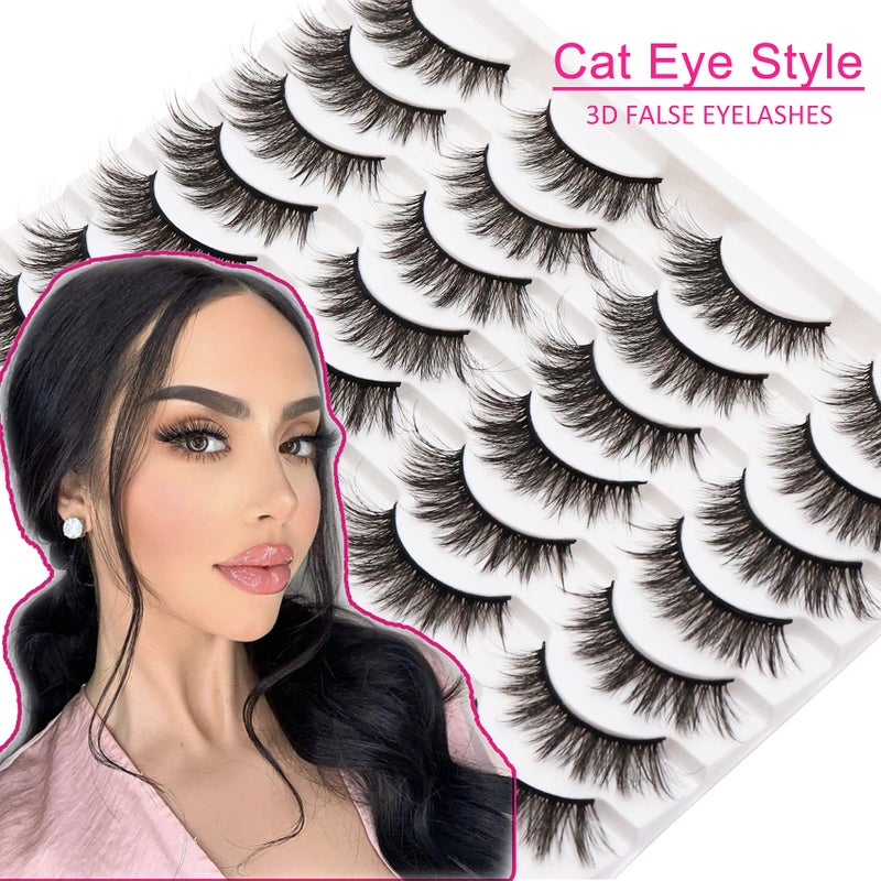 Losha Eyelashes Natural Look Faux Mink Lashes Pack Handmade Fluffy False Eyelashes 14 Pairs Cat Eye Lashes (54) - Image 2