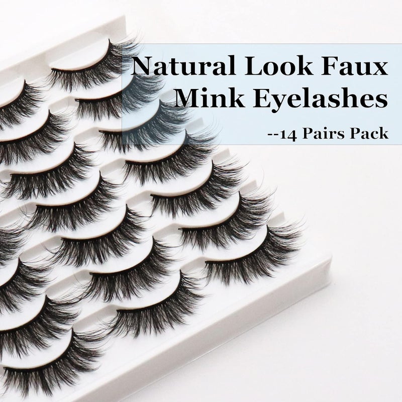 Losha Eyelashes Natural Look Faux Mink Lashes Pack Handmade Fluffy False Eyelashes 14 Pairs Cat Eye Lashes (54) - Image 3