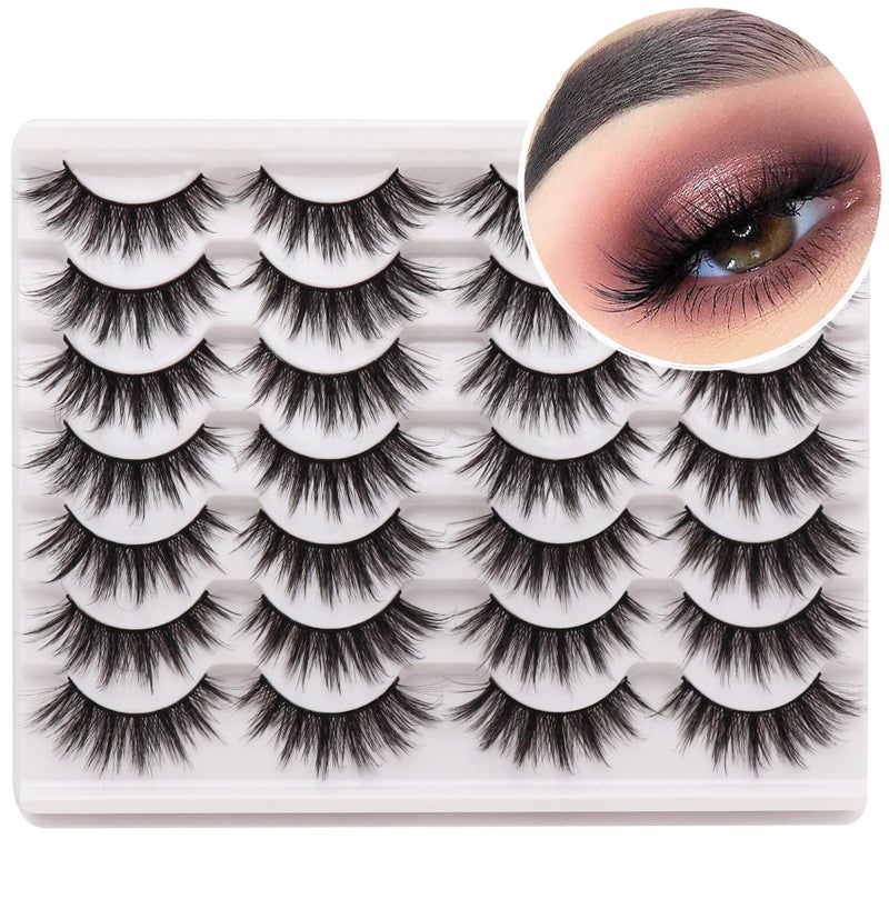 Losha Eyelashes Natural Look Faux Mink Lashes Pack Handmade Fluffy False Eyelashes 14 Pairs Cat Eye Lashes (54) - Image 1