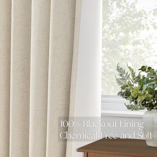 Topfinel Beige Blackout Curtains & Drapes 84 Inch Length, Cream Pinch Pleat Full Flax Linen Burlap Soundproof Curtains with Hooks Rings for Bedroom Living Room Track System 2 Panels Set, Tan - Image 5
