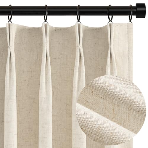 Topfinel Beige Blackout Curtains & Drapes 84 Inch Length, Cream Pinch Pleat Full Flax Linen Burlap Soundproof Curtains with Hooks Rings for Bedroom Living Room Track System 2 Panels Set, Tan - Image 1