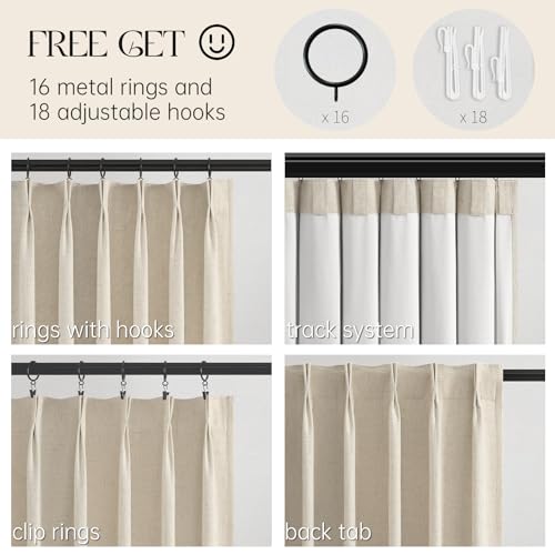 Topfinel Beige Blackout Curtains & Drapes 84 Inch Length, Cream Pinch Pleat Full Flax Linen Burlap Soundproof Curtains with Hooks Rings for Bedroom Living Room Track System 2 Panels Set, Tan - Image 3