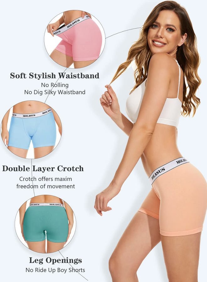 Molasus 4.5" Inseam Womens Trunks Underwear Soft Cotton Boxer Briefs Ladies Anti Chafing Boy Shorts Panties, Multicolor-02-pack of 4, S - Image 3