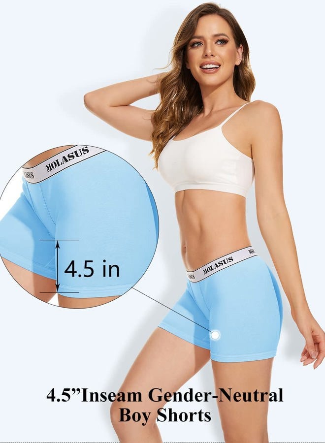 Molasus 4.5" Inseam Womens Trunks Underwear Soft Cotton Boxer Briefs Ladies Anti Chafing Boy Shorts Panties, Multicolor-02-pack of 4, S - Image 5
