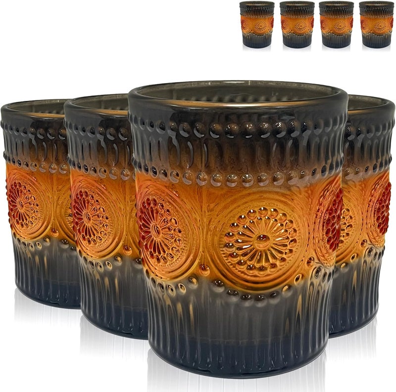 ARTLAND 9.5oz Double Old Fashion Glass, Set of 8 - Halloween Gradient Orange Design, Cocktail Glass for Parties and Everyday Use - Mojito, Whiskey, Cocktail - Glassware & Barware Essentials - Image 1