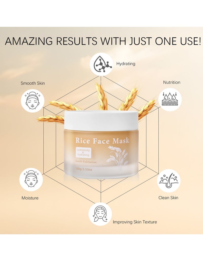 Selirxy Rice Face Mask 100g - Gentle Exfoliating Face Scrub with Rice Bran & Powder for Skin Brightening, Deep Hydration, Smooth Texture & Deep Cleansing for All Skin Types - Image 2