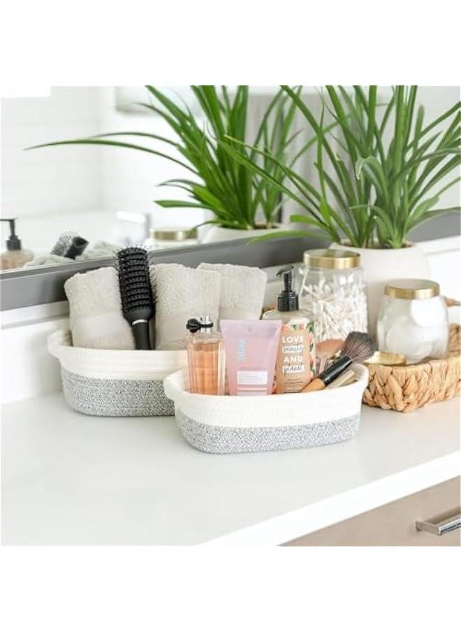 HOOKOR 5-Piece Rectangle Storage Basket Set- Natural Cotton Rope Woven Small Basket, Baby Nursery, Dog Toy Baskets, Cat Toy Box, Bathroom Organization Bin for Organizing, White/Gray  - Image 4