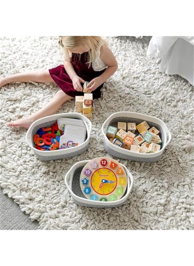 HOOKOR 5-Piece Rectangle Storage Basket Set- Natural Cotton Rope Woven Small Basket, Baby Nursery, Dog Toy Baskets, Cat Toy Box, Bathroom Organization Bin for Organizing, White/Gray  - Image 5