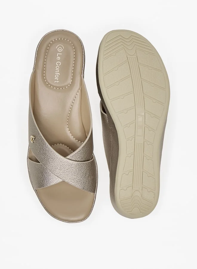 Le Confort Women Textured Cross Strap Slip-On Sandals with Wedge Heel