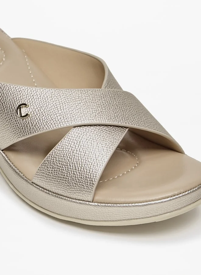Le Confort Women Textured Cross Strap Slip-On Sandals with Wedge Heel