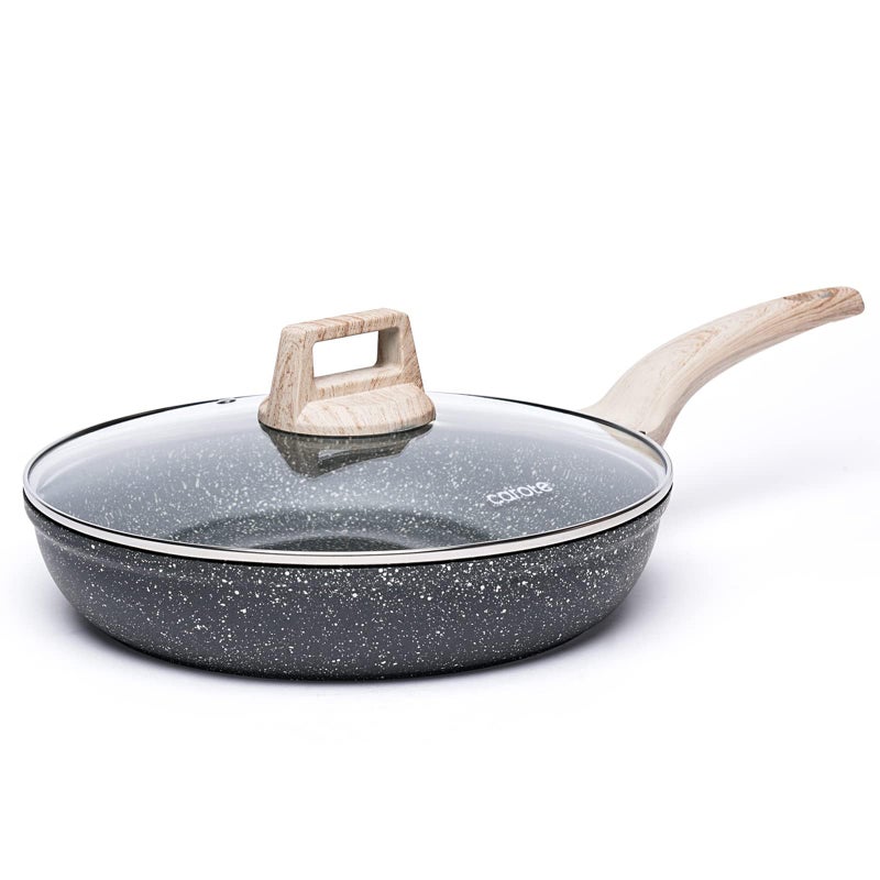 CAROTE Non Stick Frying Pan Skillet Nonstick Granite Fry Pan with Glass Lid Egg Pan Omelet Pans Stone Cookware Chefs Pan PFOA Free Classic Granite 10Inch