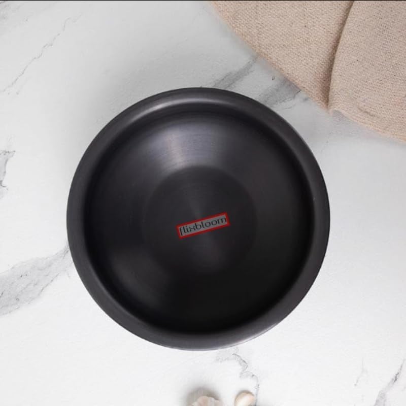 Flixbloom Frontier Black 3 Litre Hard Anodised Induction BaseLPG Gas Stove Friendly Deep Kitchen Cookware UruliUrli for Cooking with Lid HandiBhagonaLagan Pot Meen Chatty CooknServe Pot - Image 2