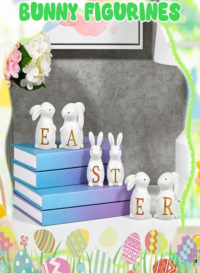 Exasinine Easter Bunny Figurines Set of 6, White Resin Rabbits Figurine Spelling Easter with Gold Letters for Tabletop Shelf Mantel Home Office & Spring Easter Decorations - Image 4